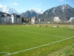 football field among high mountains