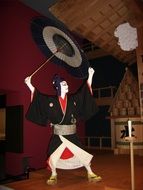 girl in national kimono with a paper umbrella at the show in Japan