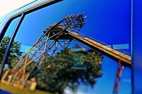 Springboard reflection in car window