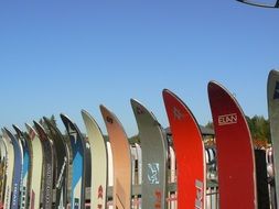 Different and colorful skis
