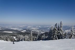 people on the ski track in winter on a mountains
