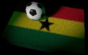 soccer ball over the national flag of ghana as 3d illustration