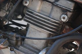 closeup picture of motor of motorcycle