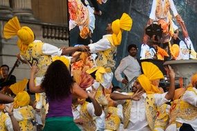 Indian Dance Performers in traditional Costumes at buckingham palace, uk, england, london