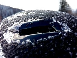 Helmet in the winter with the frost