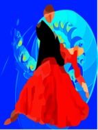 silhouette of flamenco dancers on a blue background