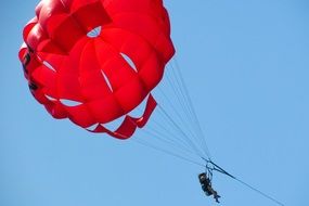 red parachute in a clear blue sky