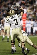 American football quarterback during a match