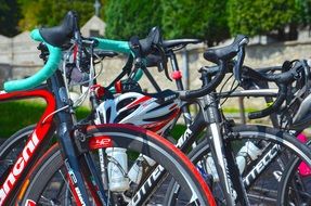 bicycles stand next to each other