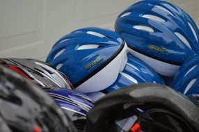 Bicycle Helmets in pile