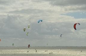 many kites in the cloudy sky