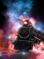 Train Locomotive in red smoke