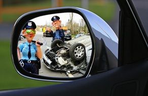 figures cartoon police in an accident