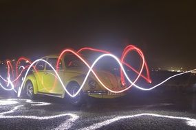 yellow car in light waves