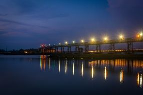 distant view of a bridge in night illumination