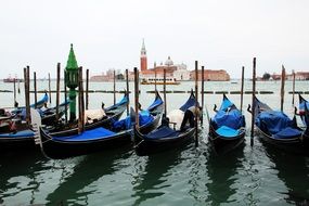 gondolas in a parking at the port of venice