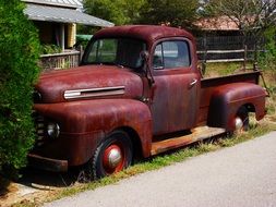 texas rusty truck in the flowerbed