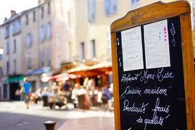 Menu of the cafe in France