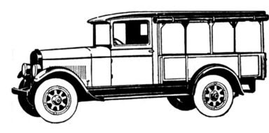 Vintage Truck, Bus, black and white drawing