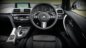 Black and grey interior of the BMW car