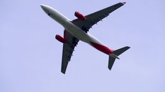 grey and red Airplane at Sky