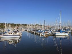parked yachts in the city harbor