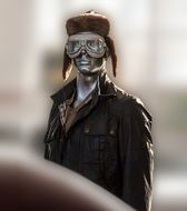 male mannequin in leather jacket, Cap and Glasses