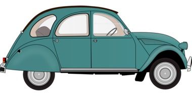 drawing of a blue french car