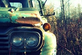 old rusty truck in an abandoned place