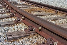 old Railway, rusty Rails on wooden sleepers