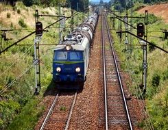 cargo Train on Tracks at summer