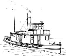 Black and white drawing of the boat in the water clipart