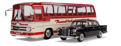 bus and car of a Mercedes company as a 3D model