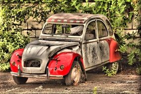 Broken colorful vintage rusty Citroen car