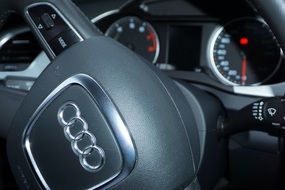 closeup view of Audi Steering Wheel