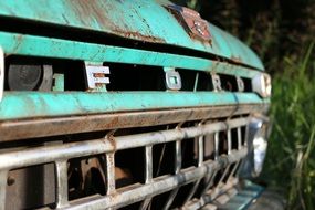 front view of a rusty vintage truck