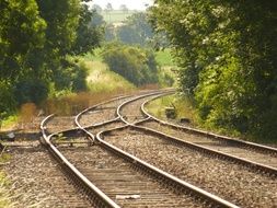 Railway turnout in countryside at summer, netherlands