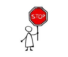 little man with stop sign