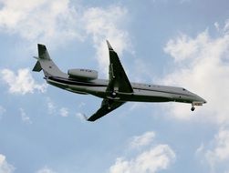 Plane Jet on the blue sky background with white clouds