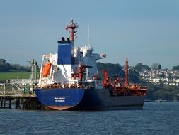 tanker on Water at Harbor, back view