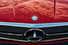 hood of red Mercedes