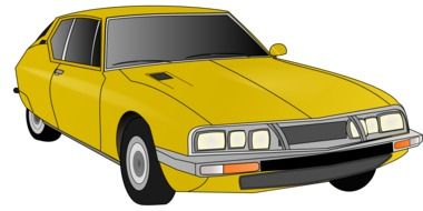 drawing of a yellow vintage car on a white background