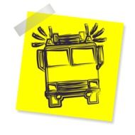 Drawing of a fire engine on a yellow sheet