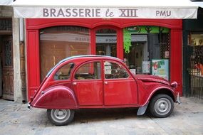 red retro Citroen car