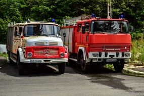 fire engines in the parking lot on a sunny day
