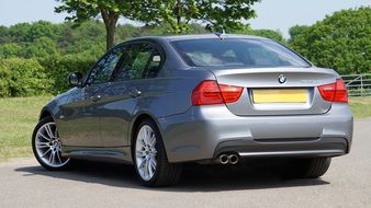 grey Bmw Car outdoor, rear view