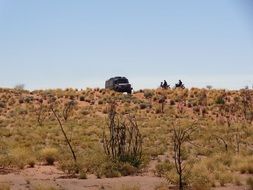 Beautiful landscape with the truck in the desert in Australia