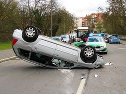 Picture of Damaged car on a road