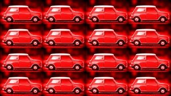 many red vintage cars as miniature models