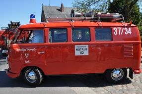 red Volkswagen Bulli, oldtimer Fire truck